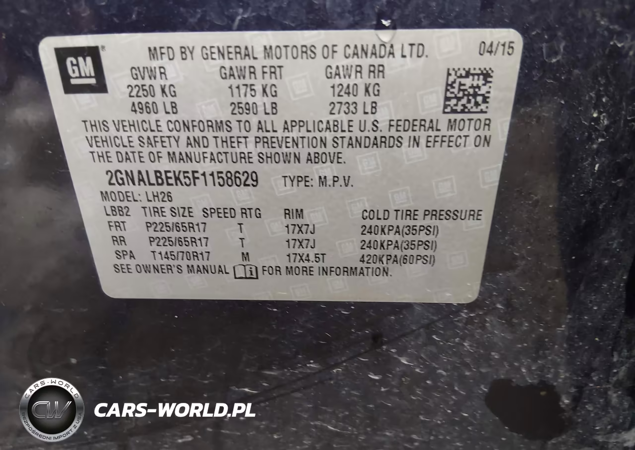 2015 Chevrolet Equinox 1Lt VIN:2GNALBEK5F1158629 - 9