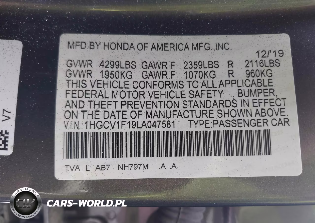 2020 Honda Accord Lx VIN:1HGCV1F19LA047581 - 9