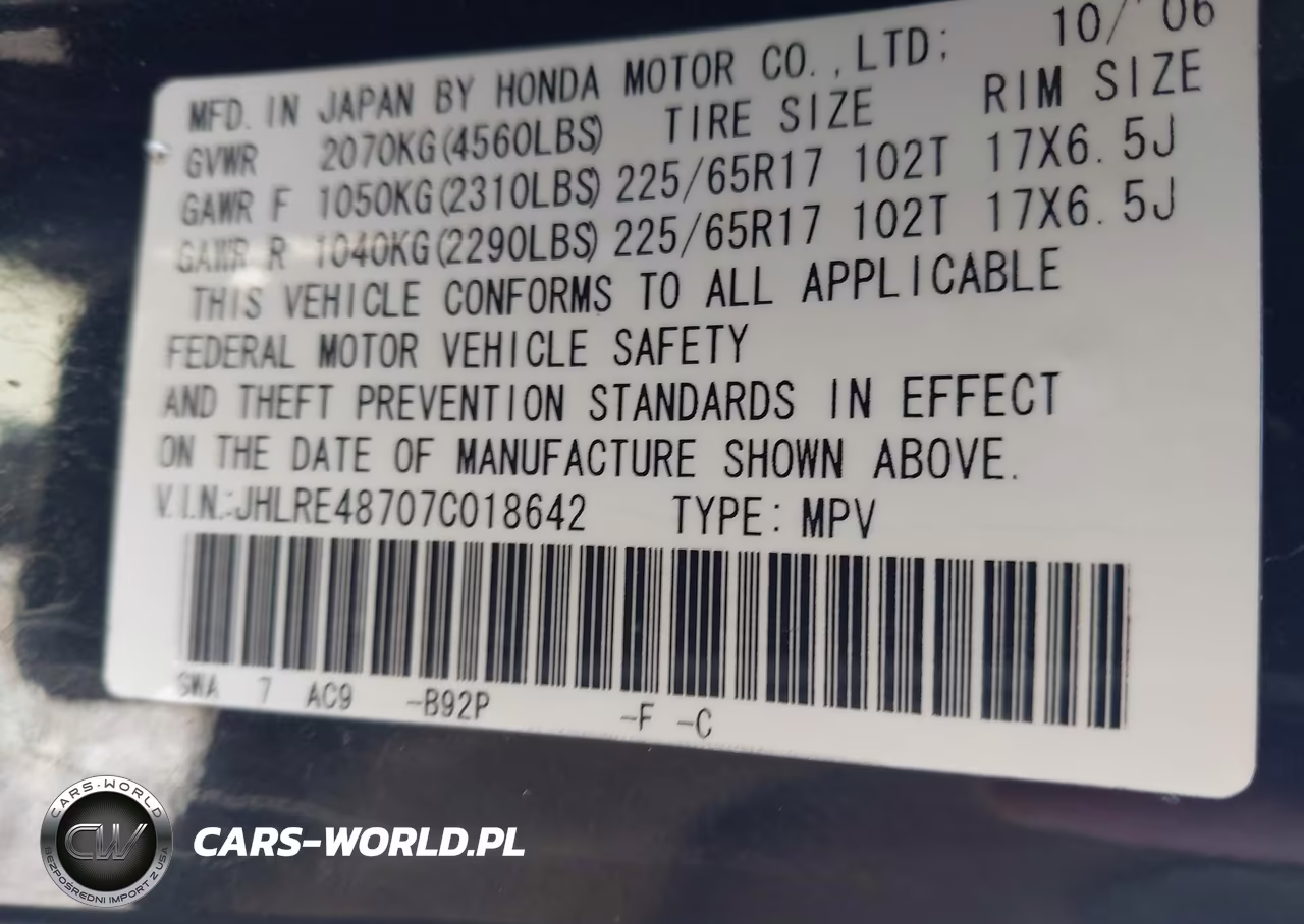 2007 Honda Cr-V Ex-L VIN:JHLRE48707C018642 - 9
