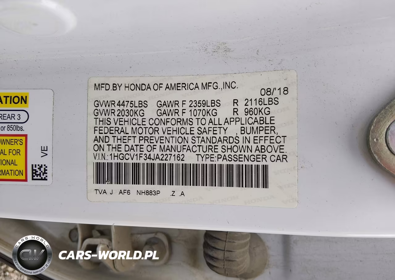 2018 Honda Accord Sport VIN:1HGCV1F34JA227162 - 9