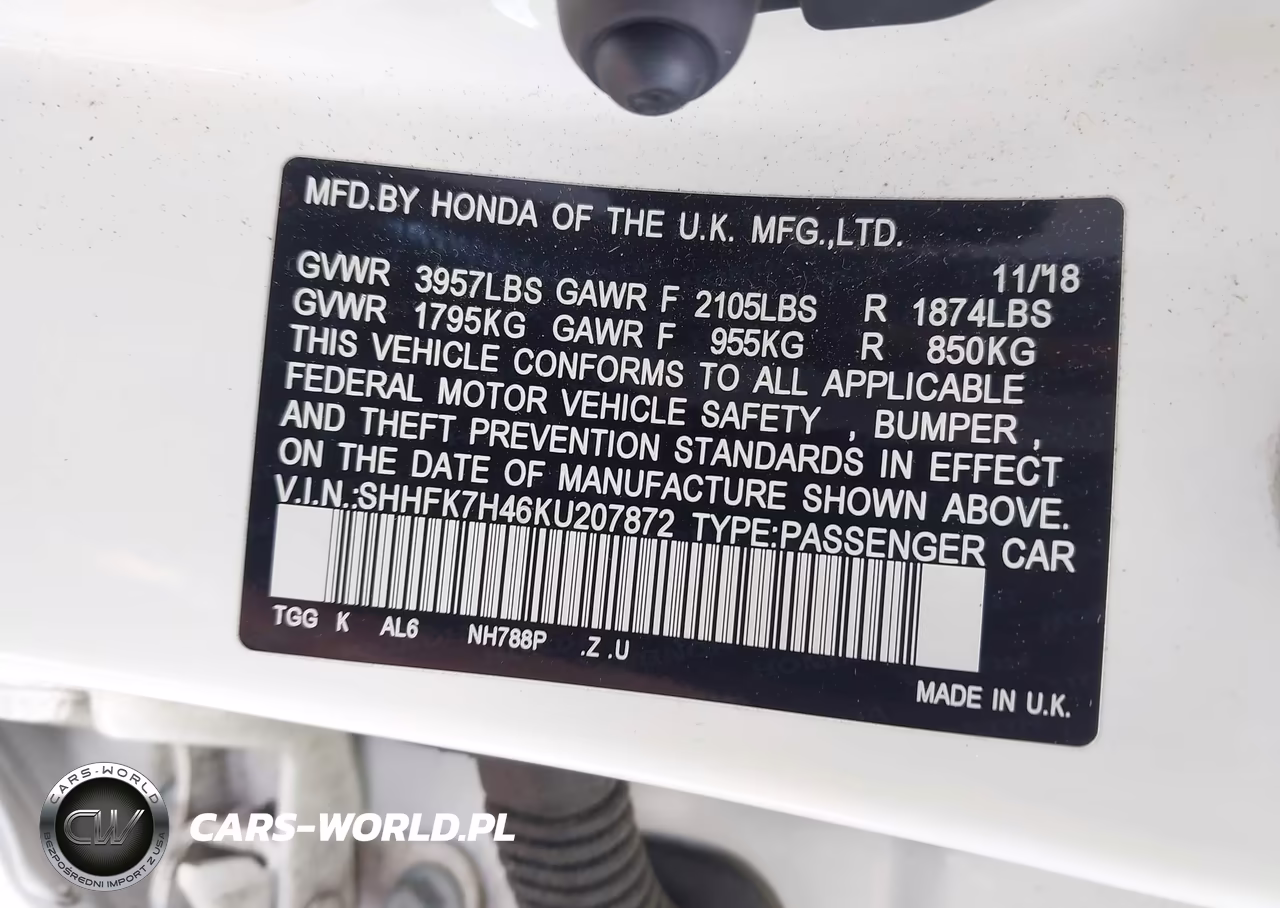 2019 Honda Civic Sport VIN:SHHFK7H46KU207872 - 9