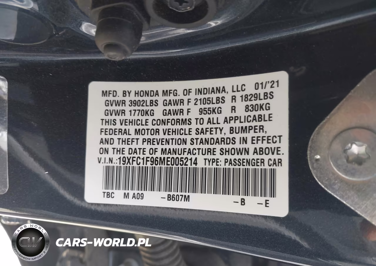 2021 Honda Civic Touring VIN:19XFC1F96ME005214 - 9
