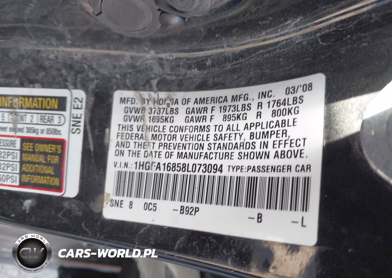 2008 Honda Civic Ex VIN:1HGFA16858L073094 - 9