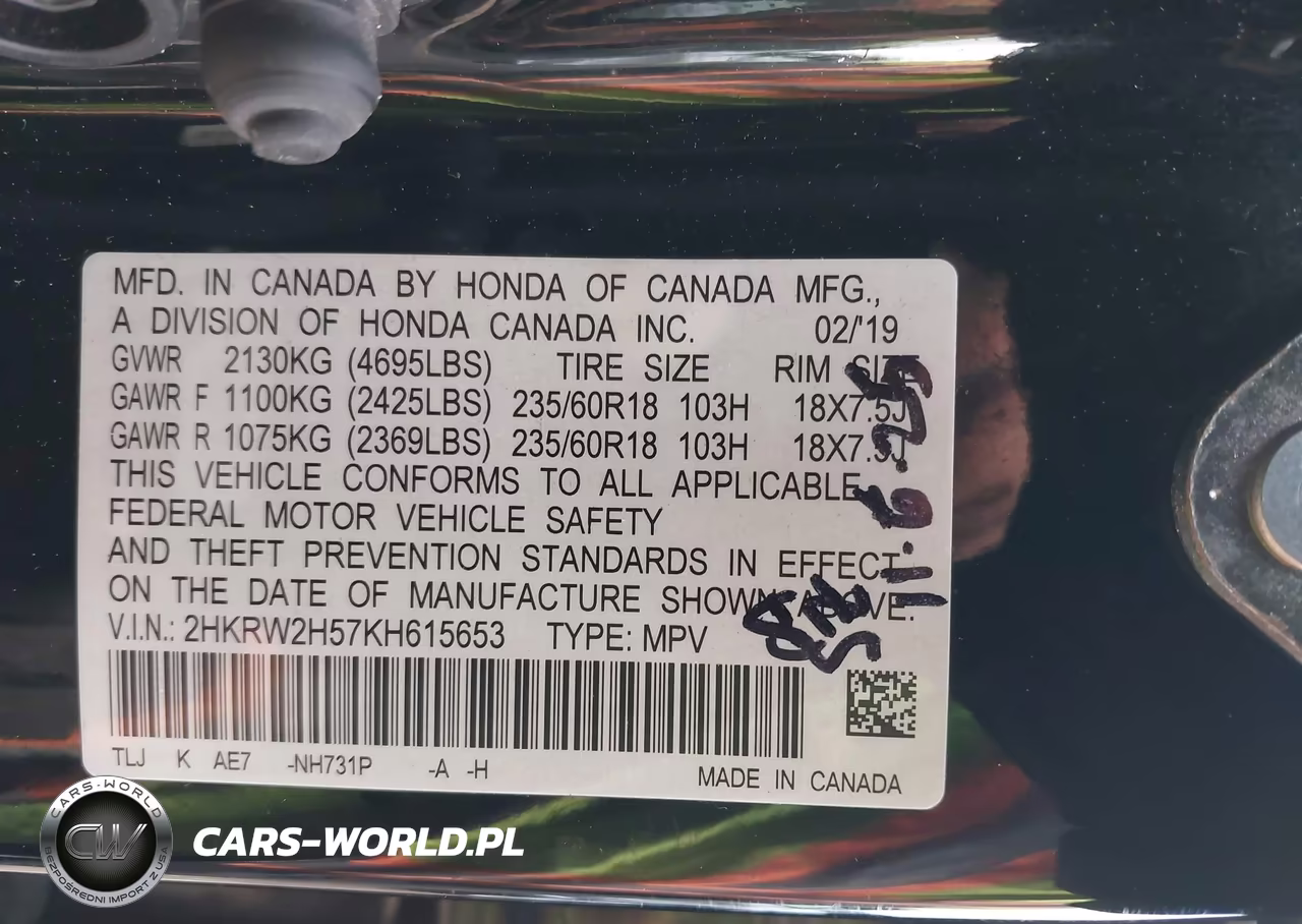 2019 Honda Cr-V Ex VIN:2HKRW2H57KH615653 - 9