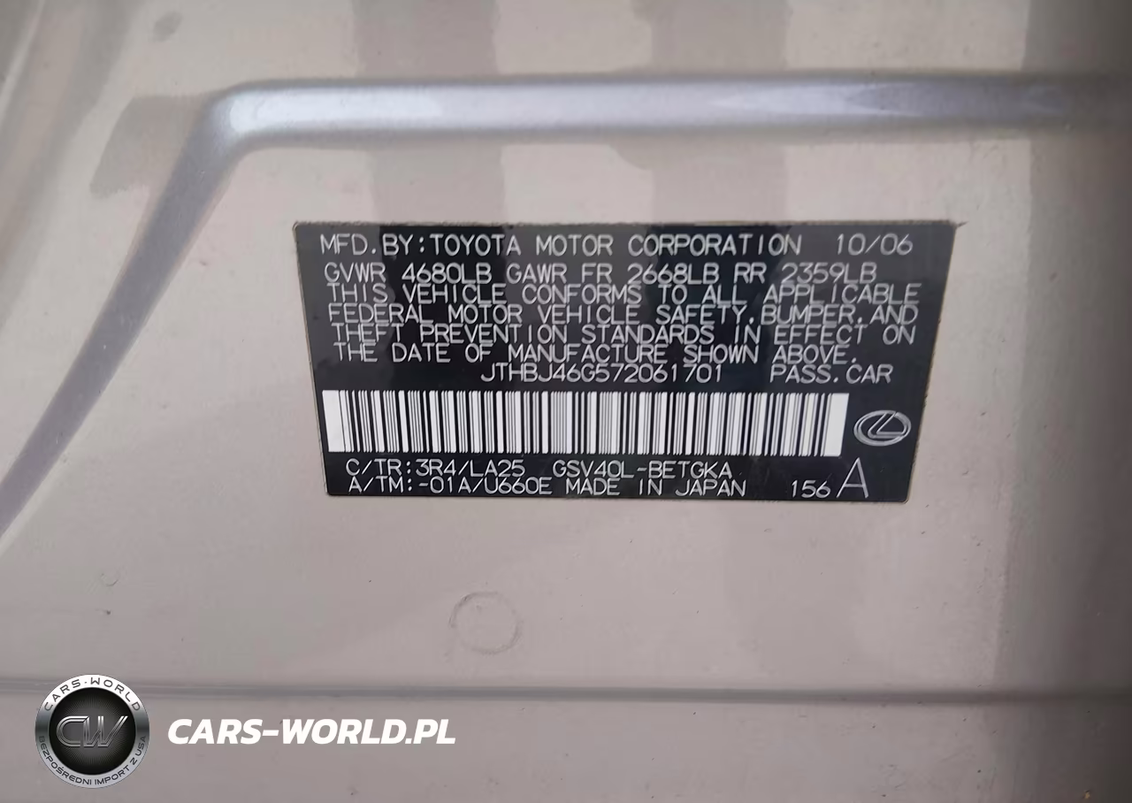 2007 Lexus Es 350 VIN:JTHBJ46G572061701 - 8