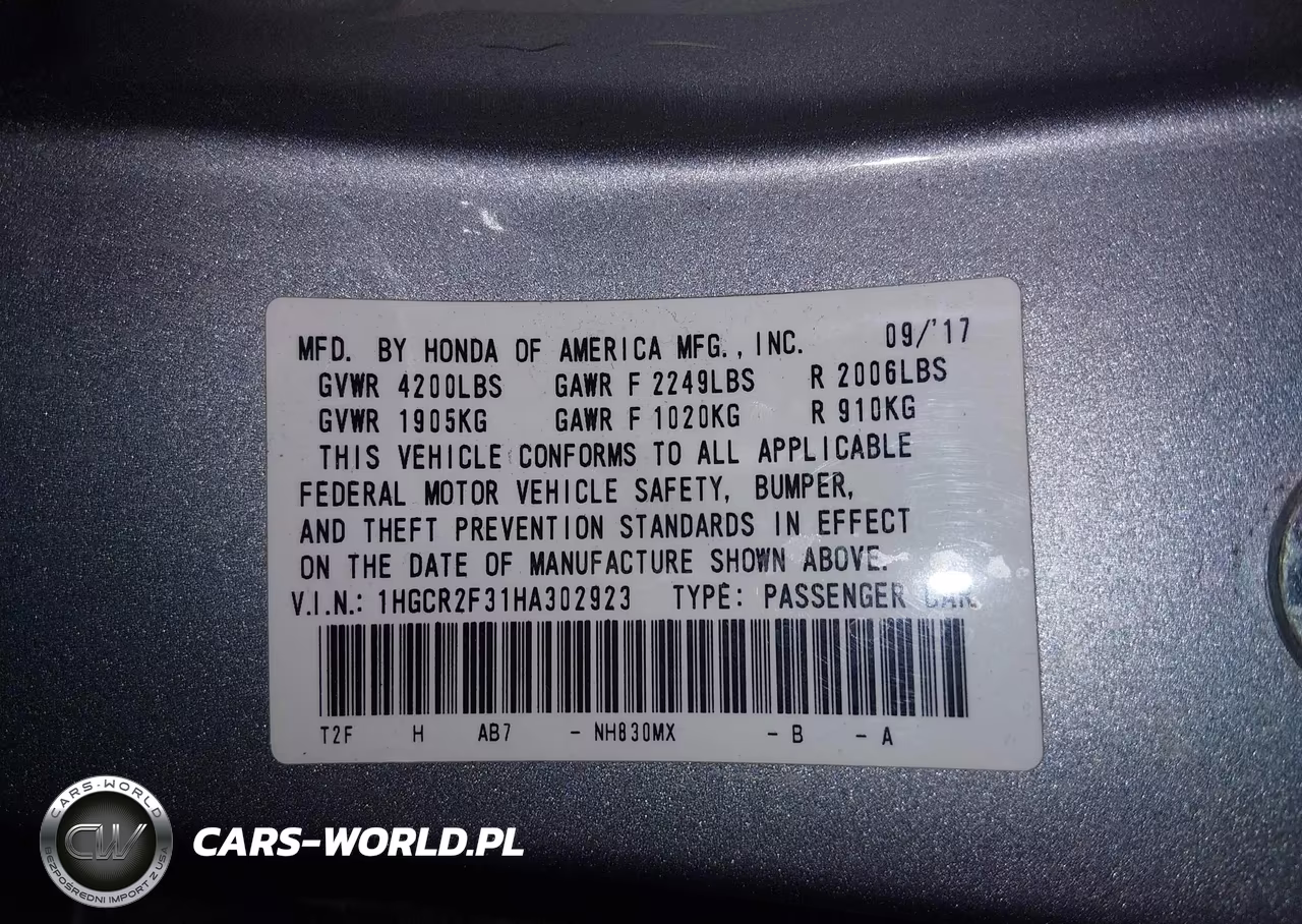 2017 Honda Accord Lx VIN:1HGCR2F31HA302923 - 9