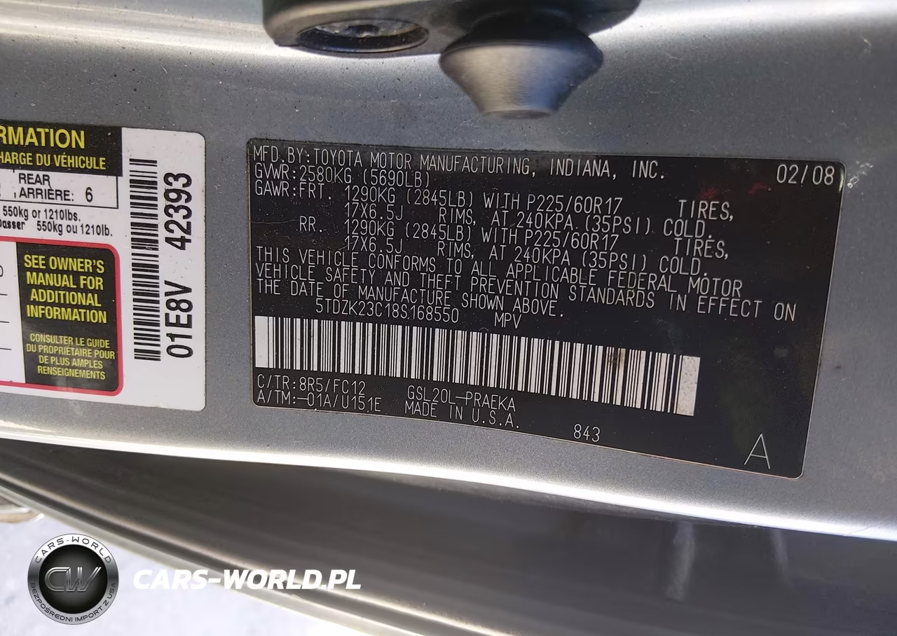 2008 Toyota Sienna Le VIN:5TDZK23C18S168550 - 9