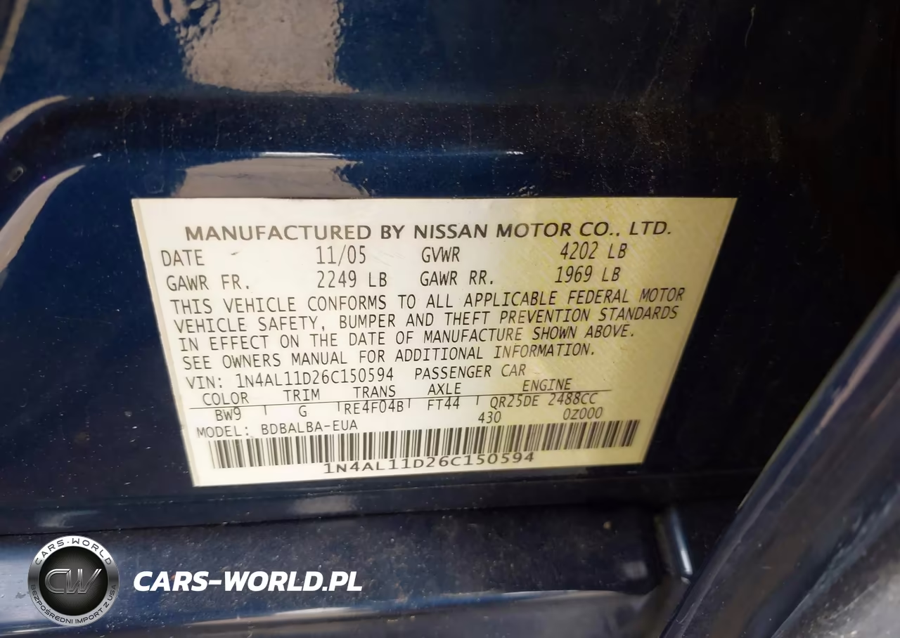 2006 Nissan Altima 2.5 S VIN:1N4AL11D26C150594 - 9