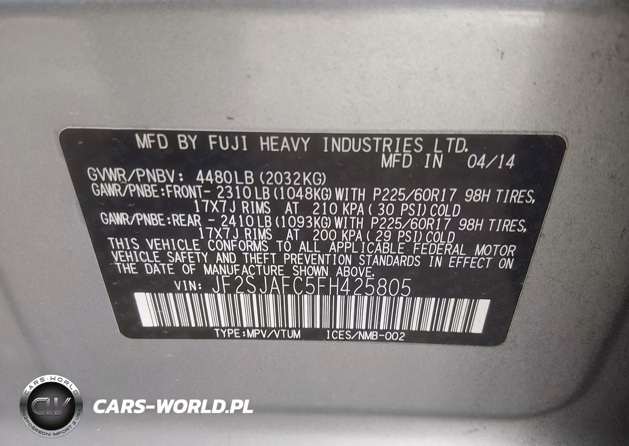 2015 Subaru Forester 2.5I Premium VIN:JF2SJAFC5FH425805 - 9