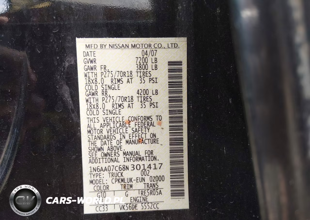2008 Nissan Titan Pro-4X VIN:1N6AA07C68N301417 - 9