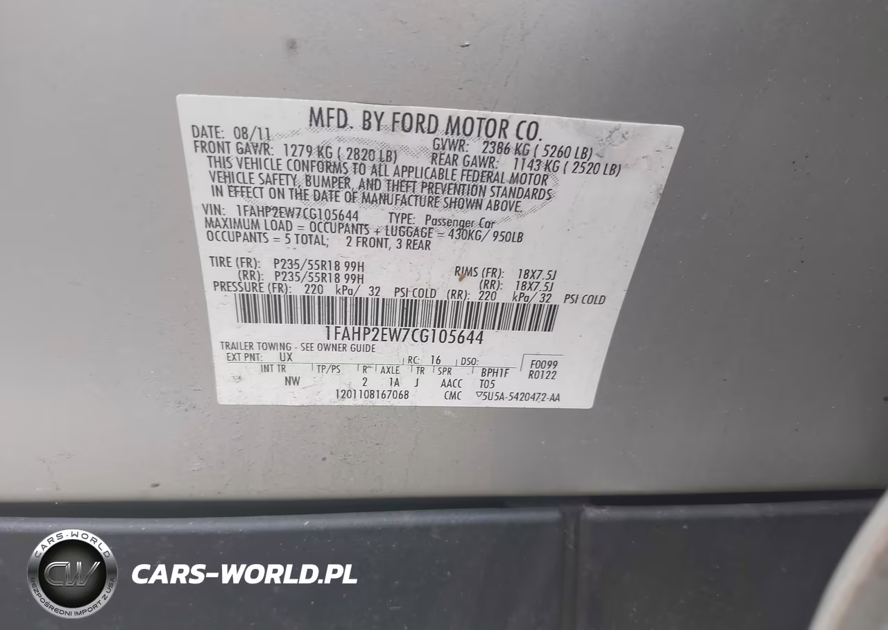 2012 Ford Taurus Sel VIN:1FAHP2EW7CG105644 - 9