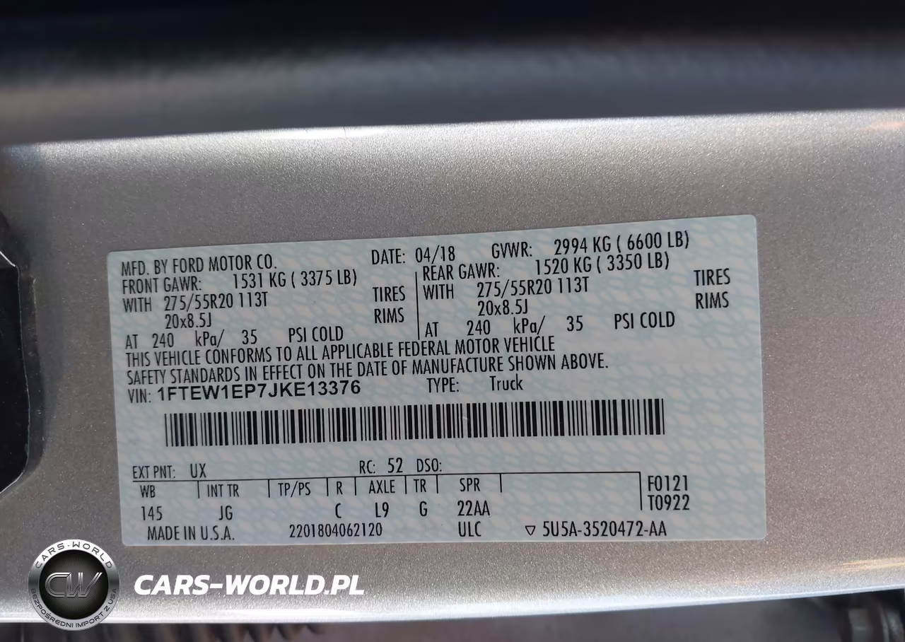 2018 Ford F-150 Xl VIN:1FTEW1EP7JKE13376 - 9