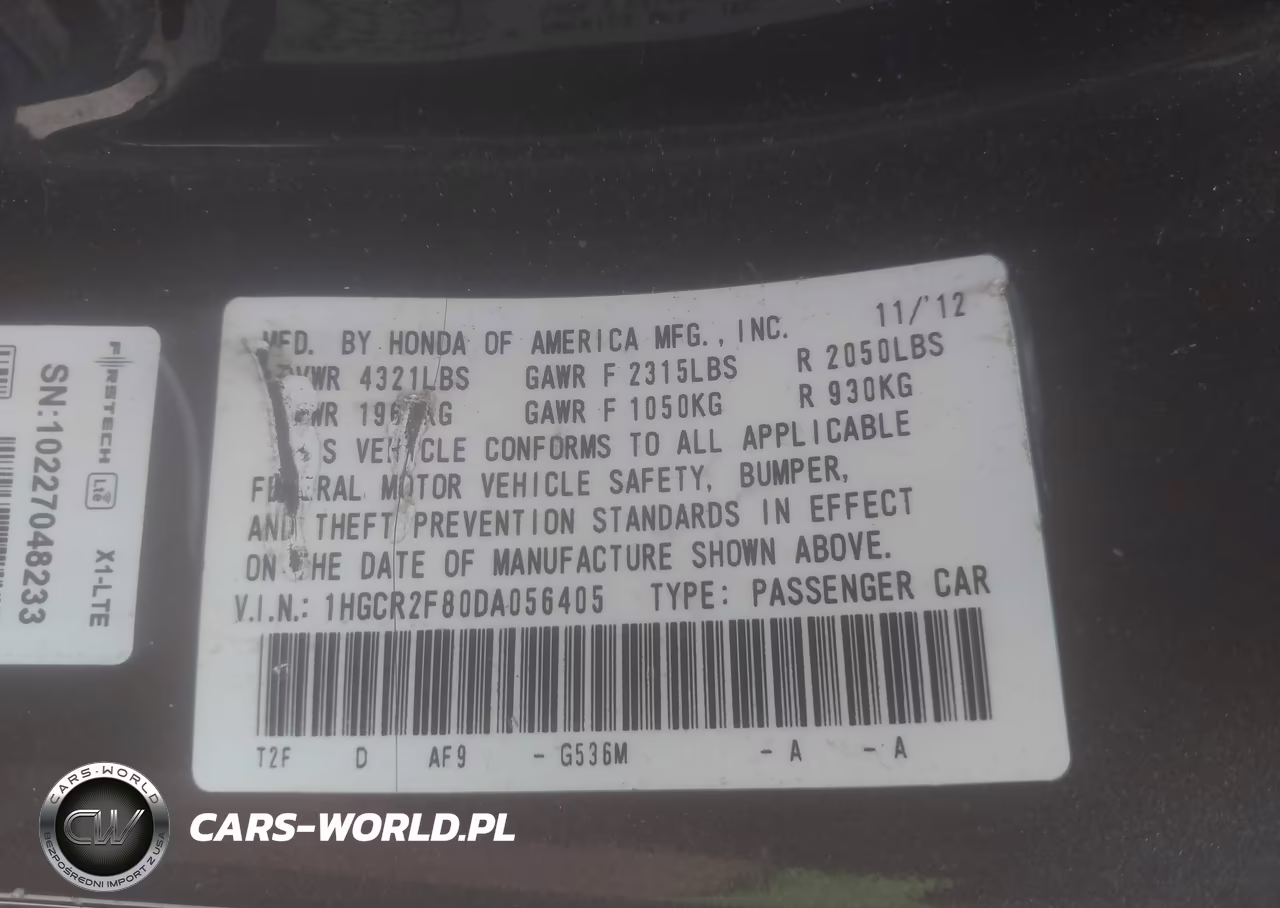 2013 Honda Accord Ex-L VIN:1HGCR2F80DA056405 - 9