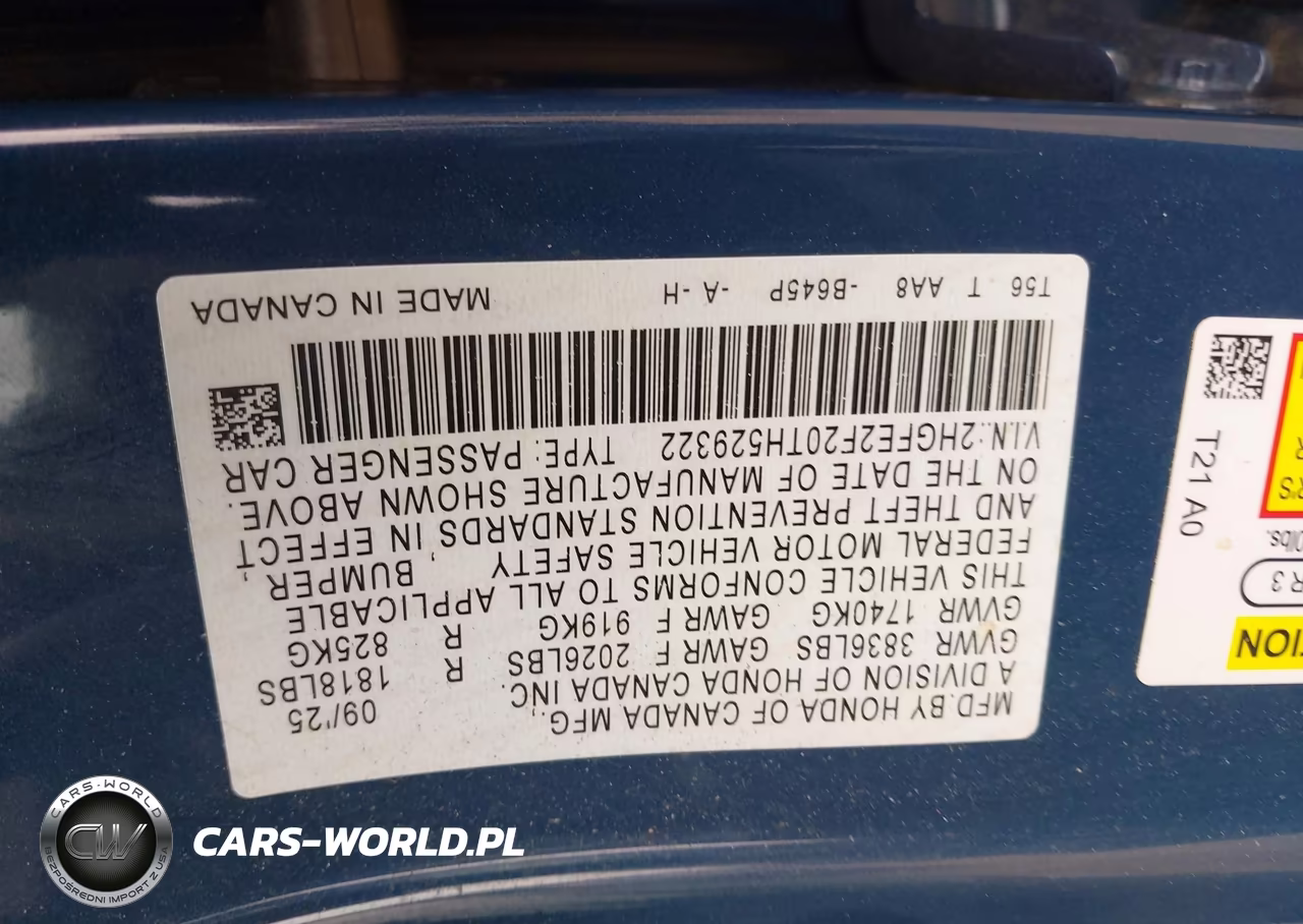 2026 Honda Civic Lx VIN:2HGFE2F20TH529322 - 9