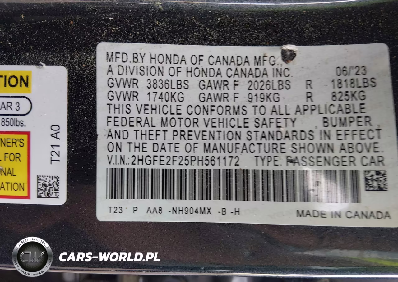 2023 Honda Civic Lx VIN:2HGFE2F25PH561172 - 9