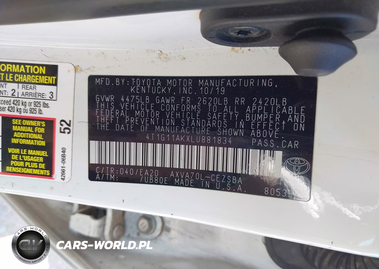 2020 Toyota Camry Se VIN:4T1G11AKXLU881834 - 9
