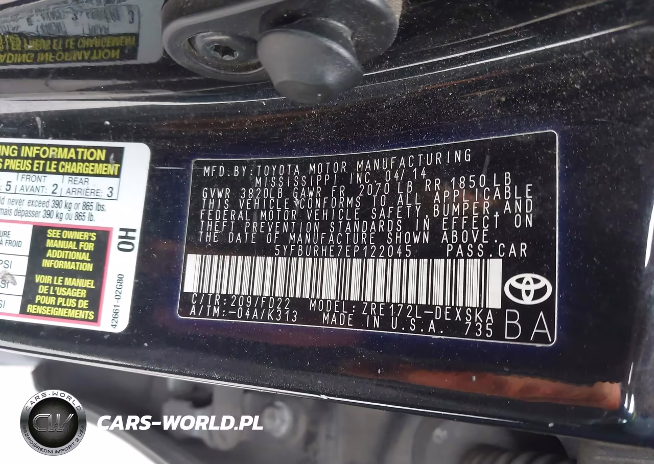2014 Toyota Corolla S Plus VIN:5YFBURHE7EP122045 - 9