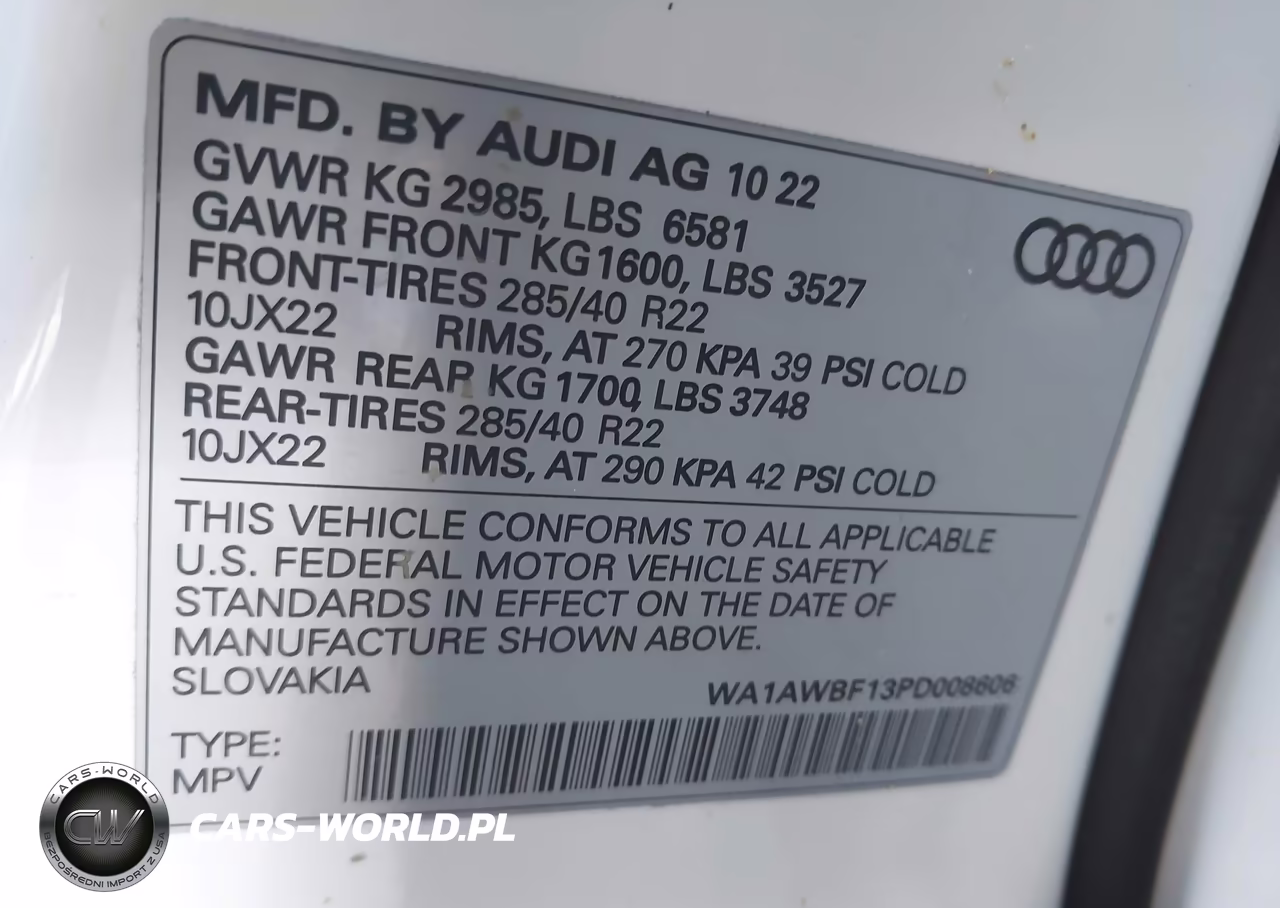 2023 Audi Sq8 Premium Plus Tfsi Quattro Tiptronic VIN:WA1AWBF13PD008606 - 9