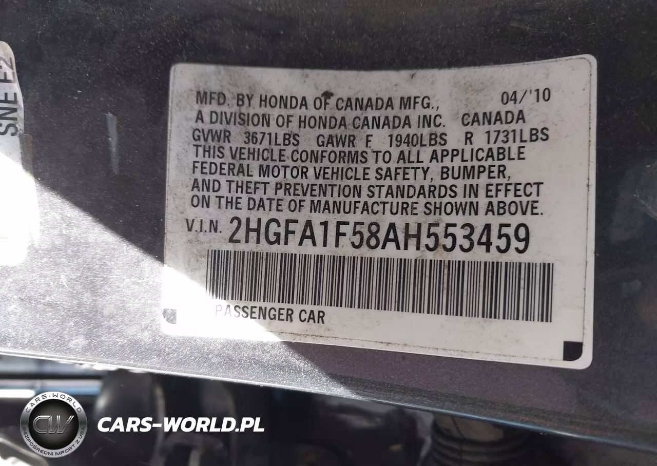 2010 Honda Civic Lx VIN:2HGFA1F58AH553459 - 9