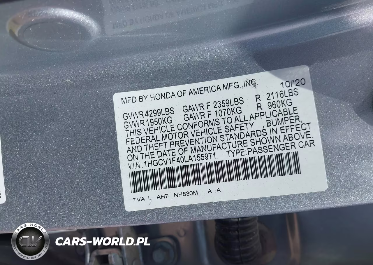 2020 Honda Accord Ex VIN:1HGCV1F40LA155971 - 9