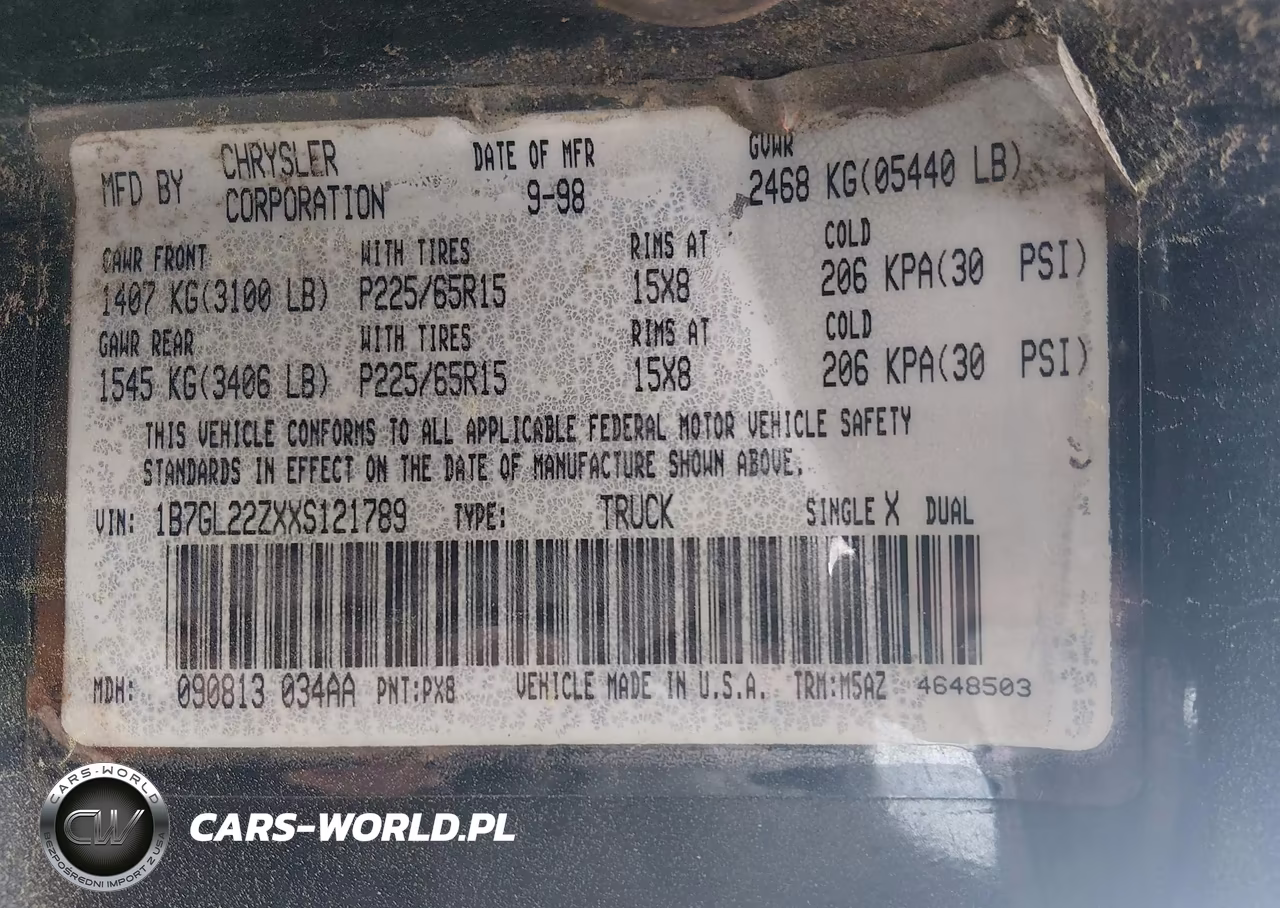 1999 Dodge Dakota Sport VIN:1B7GL22ZXXS121789 - 9