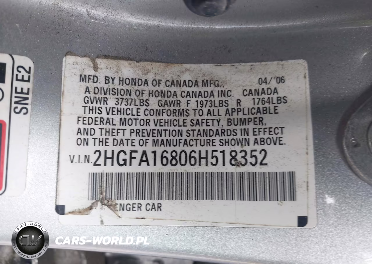 2006 Honda Civic Ex VIN:2HGFA16806H518352 - 9