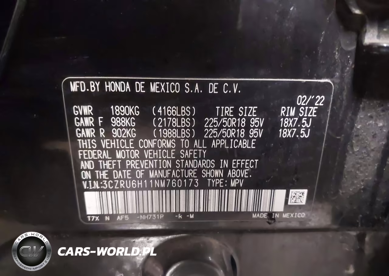 2022 Honda Hr-V Awd Sport VIN:3CZRU6H11NM760173 - 9