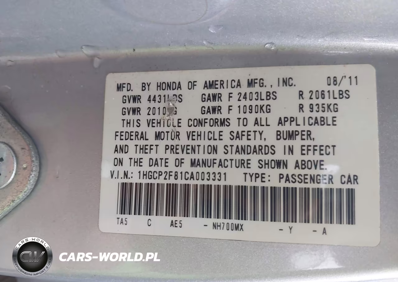 2012 Honda Accord 2.4 Ex-L VIN:1HGCP2F81CA003331 - 9