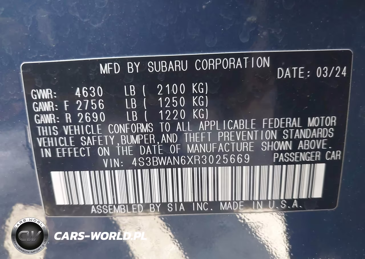 2024 Subaru Legacy Limited VIN:4S3BWAN6XR3025669 - 9