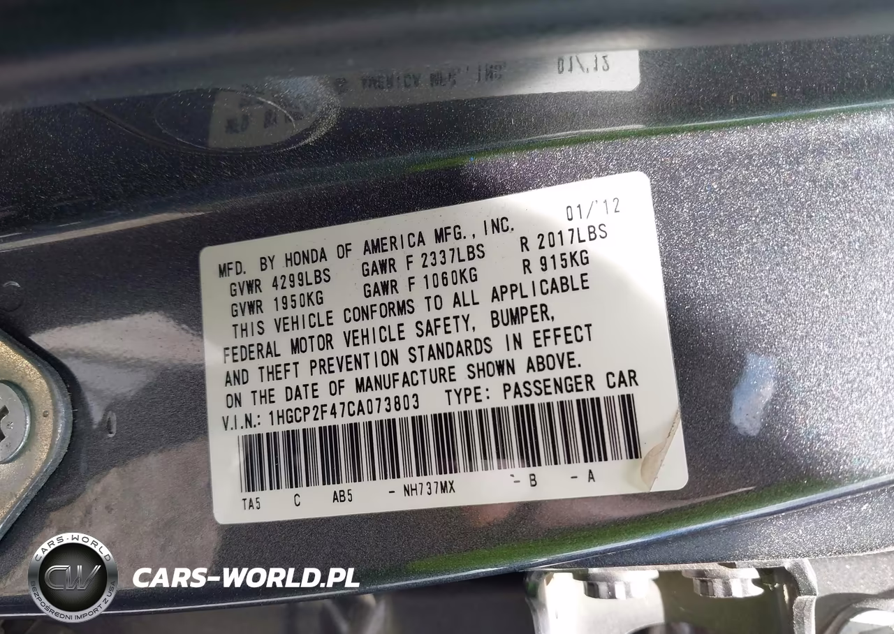 2012 Honda Accord 2.4 Lx-P VIN:1HGCP2F47CA073803 - 9
