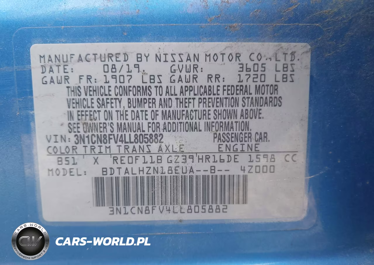 2020 Nissan Versa Sr Xtronic Cvt VIN:3N1CN8FV4LL805882 - 9