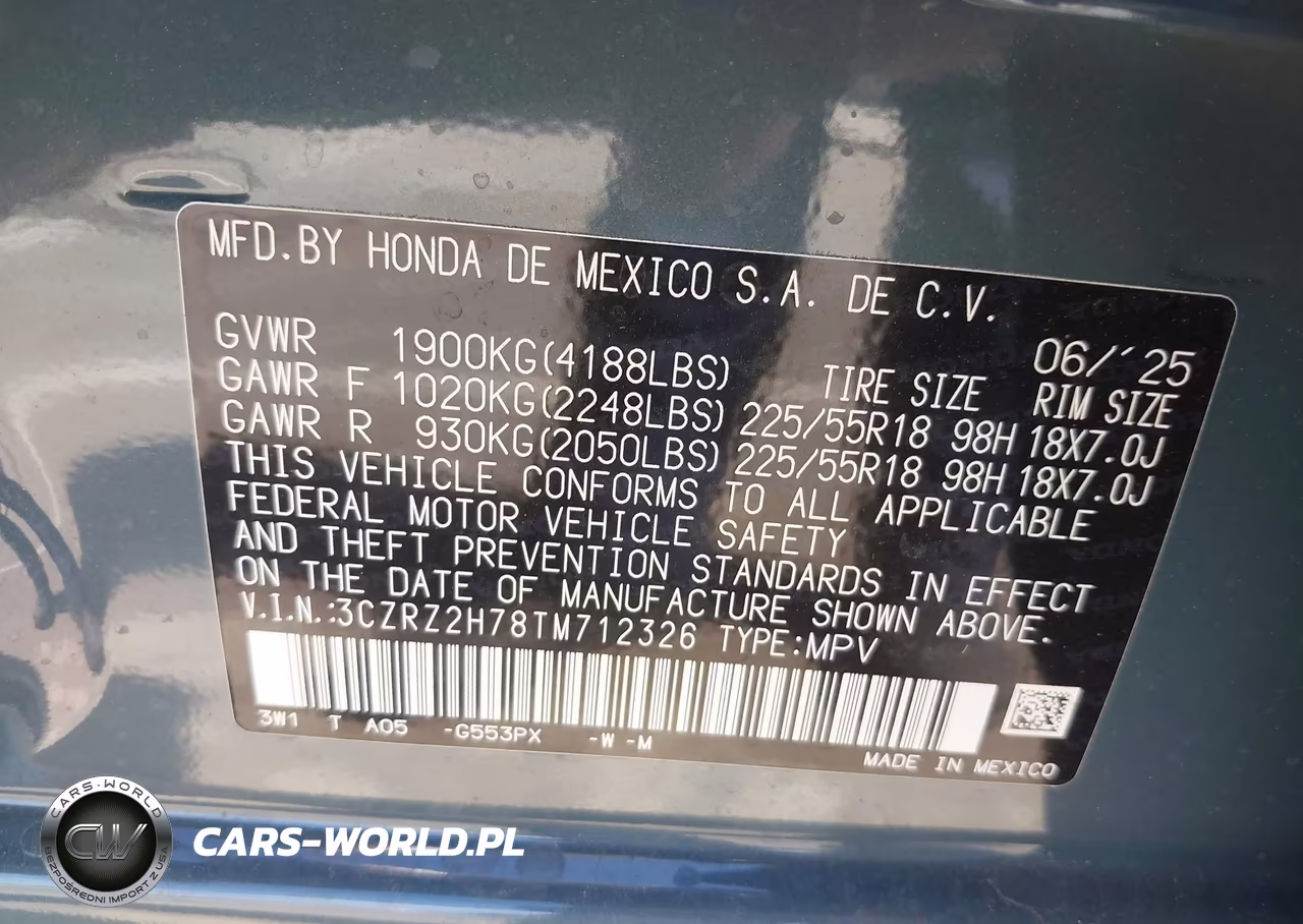 2026 Honda Hr-V Awd Ex-L VIN:3CZRZ2H78TM712326 - 9