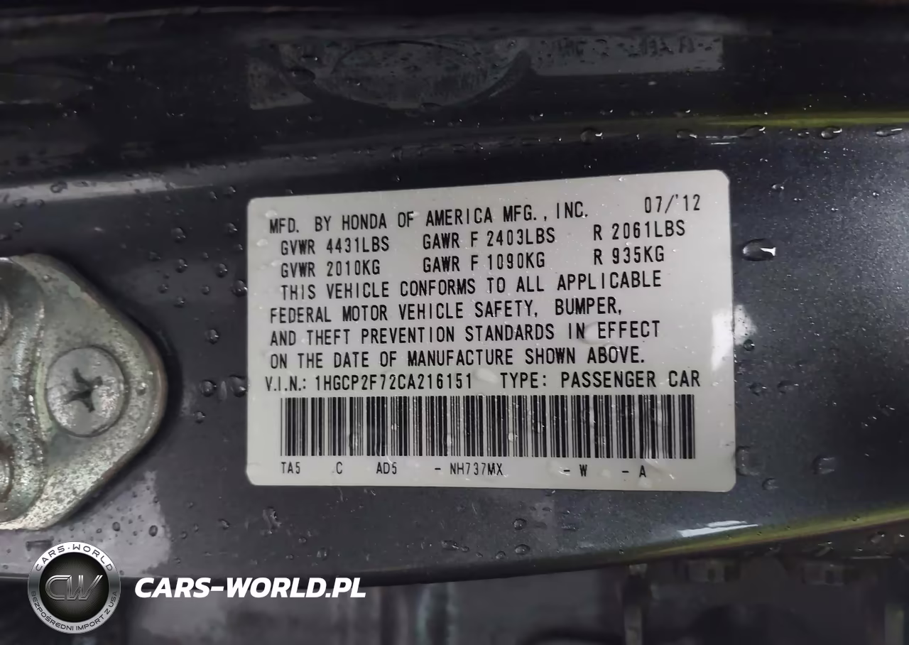 2012 Honda Accord 2.4 Ex VIN:1HGCP2F72CA216151 - 9