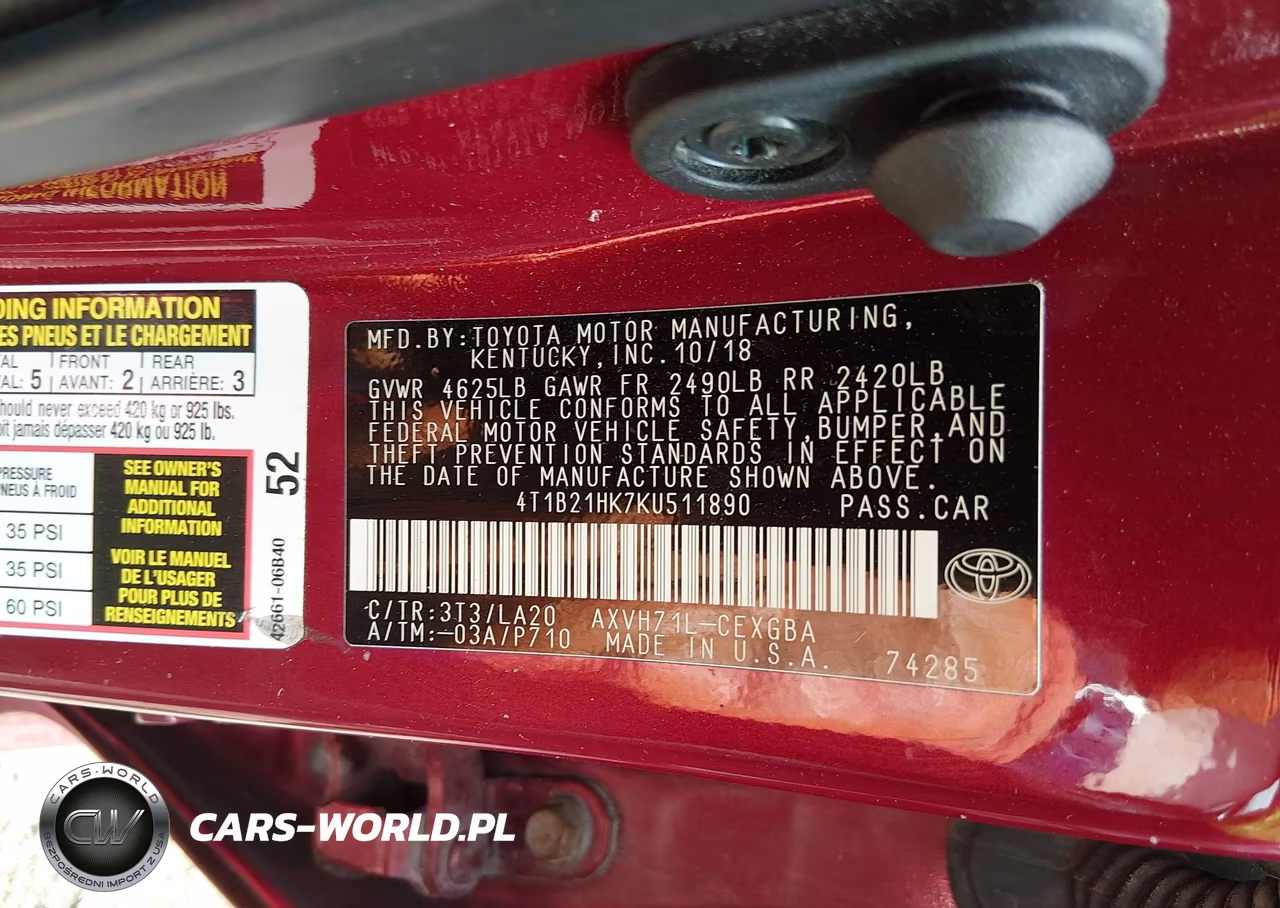 2019 Toyota Camry Hybrid Xle VIN:4T1B21HK7KU511890 - 9