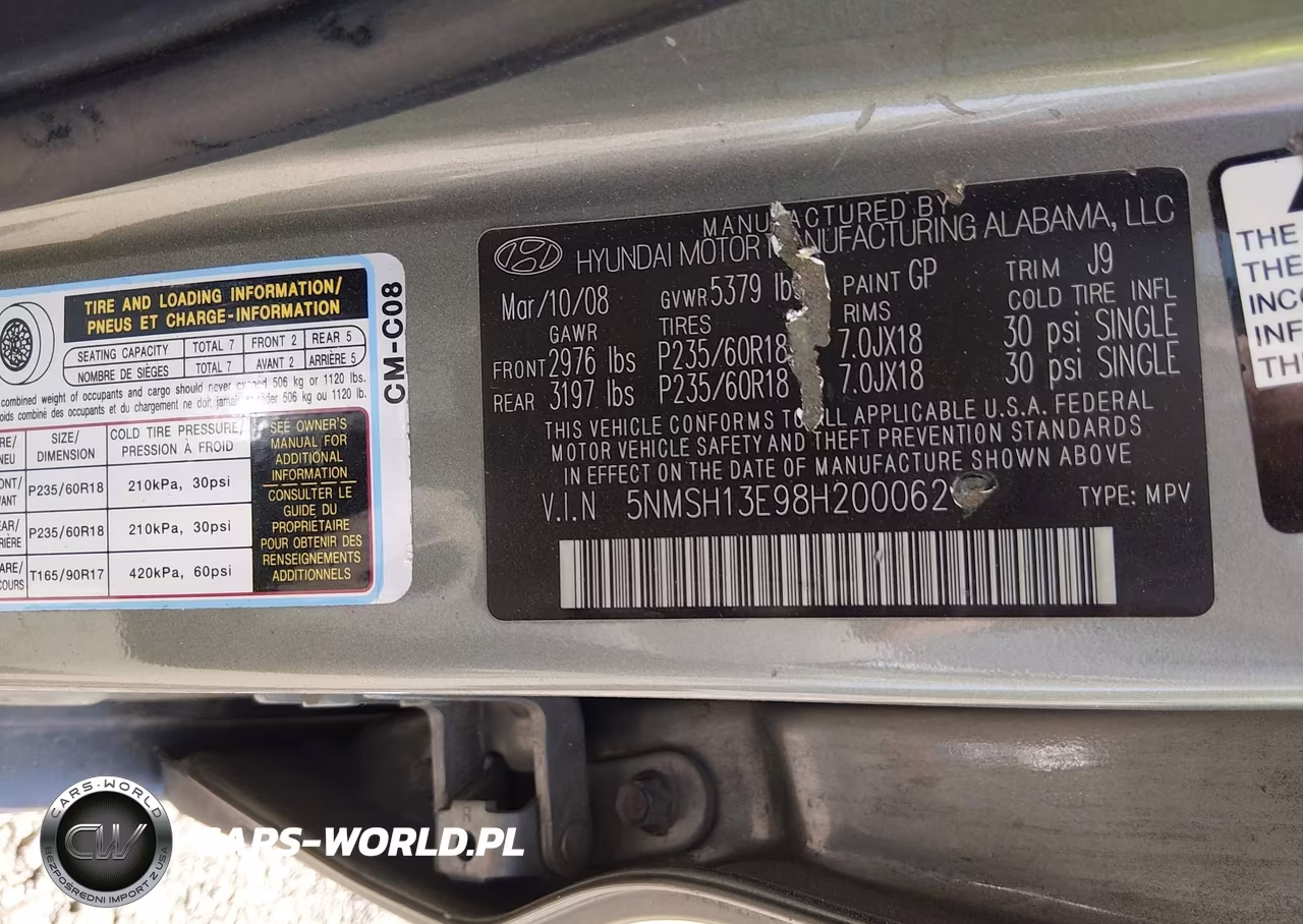 2008 Hyundai Santa Fe Limited-Se VIN:5NMSH13E98H200062 - 9