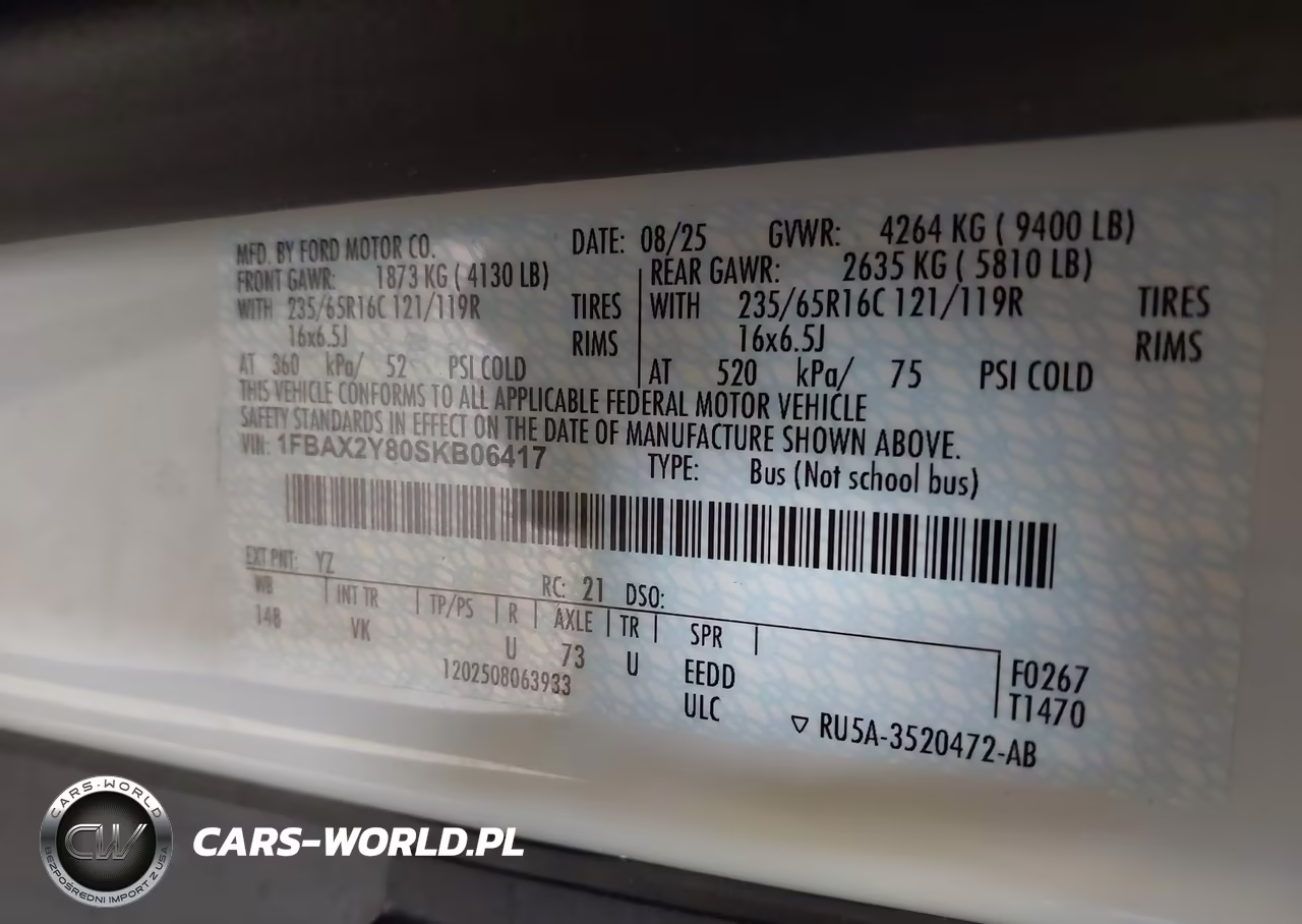 2025 Ford Transit-350 Passenger Van Xl VIN:1FBAX2Y80SKB06417 - 9