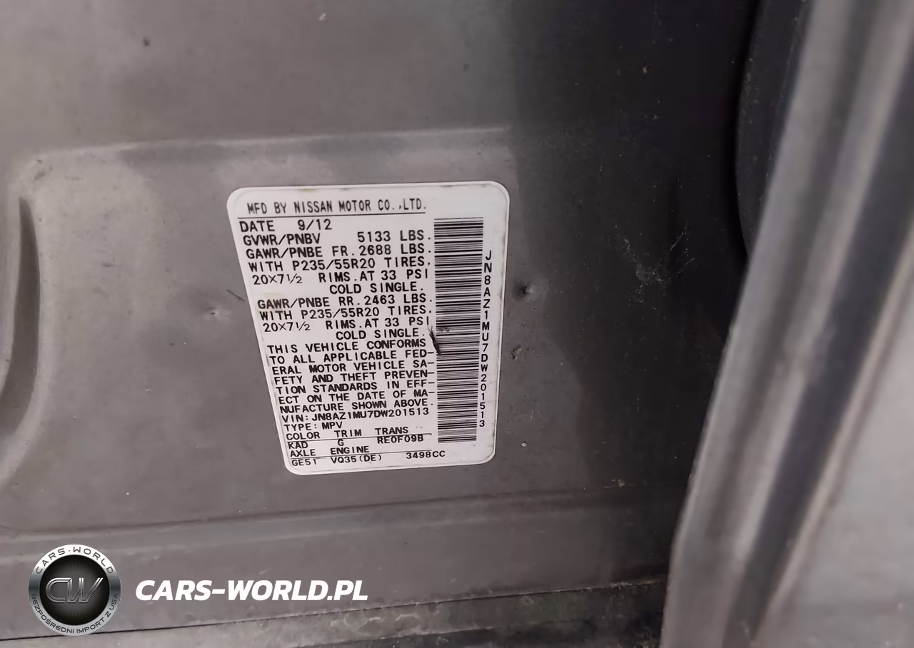 2013 Nissan Murano Le VIN:JN8AZ1MU7DW201513 - 9