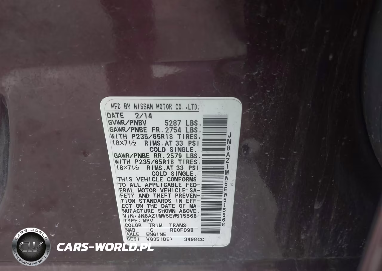 2014 Nissan Murano Sl VIN:JN8AZ1MW5EW515566 - 9