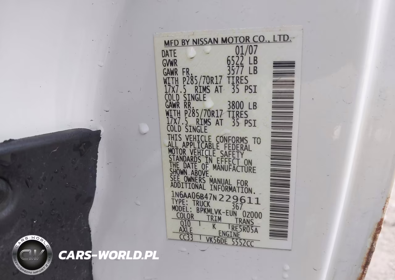 2007 Nissan Titan Le VIN:1N6AA06B47N229611 - 9