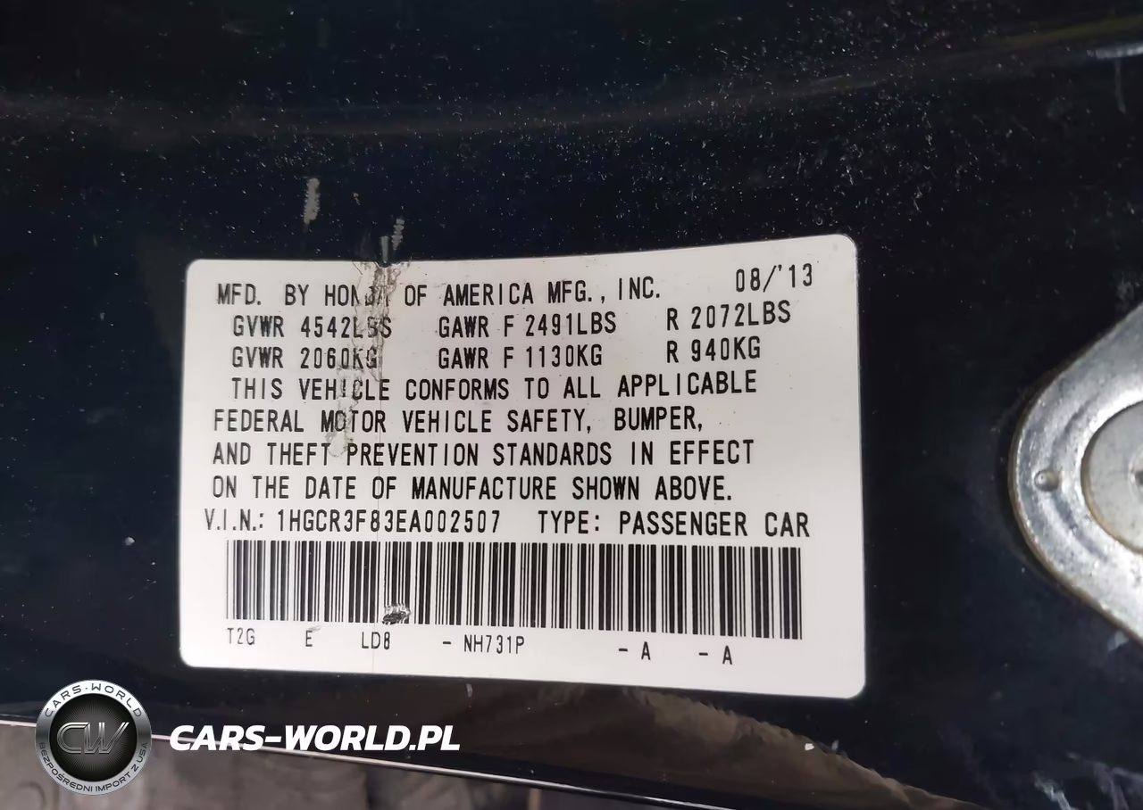 2014 Honda Accord Ex-L V-6 VIN:1HGCR3F83EA002507 - 9
