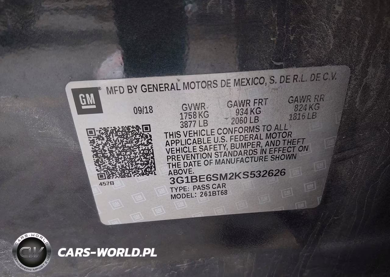 2019 Chevrolet Cruze Lt VIN:3G1BE6SM2KS532626 - 9