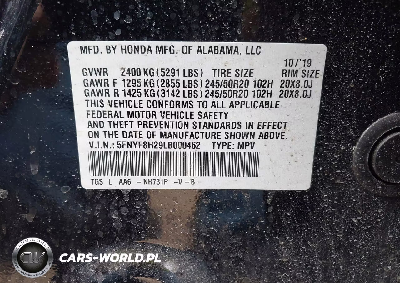 2020 Honda Passport Awd Sport VIN:5FNYF8H29LB000462 - 9
