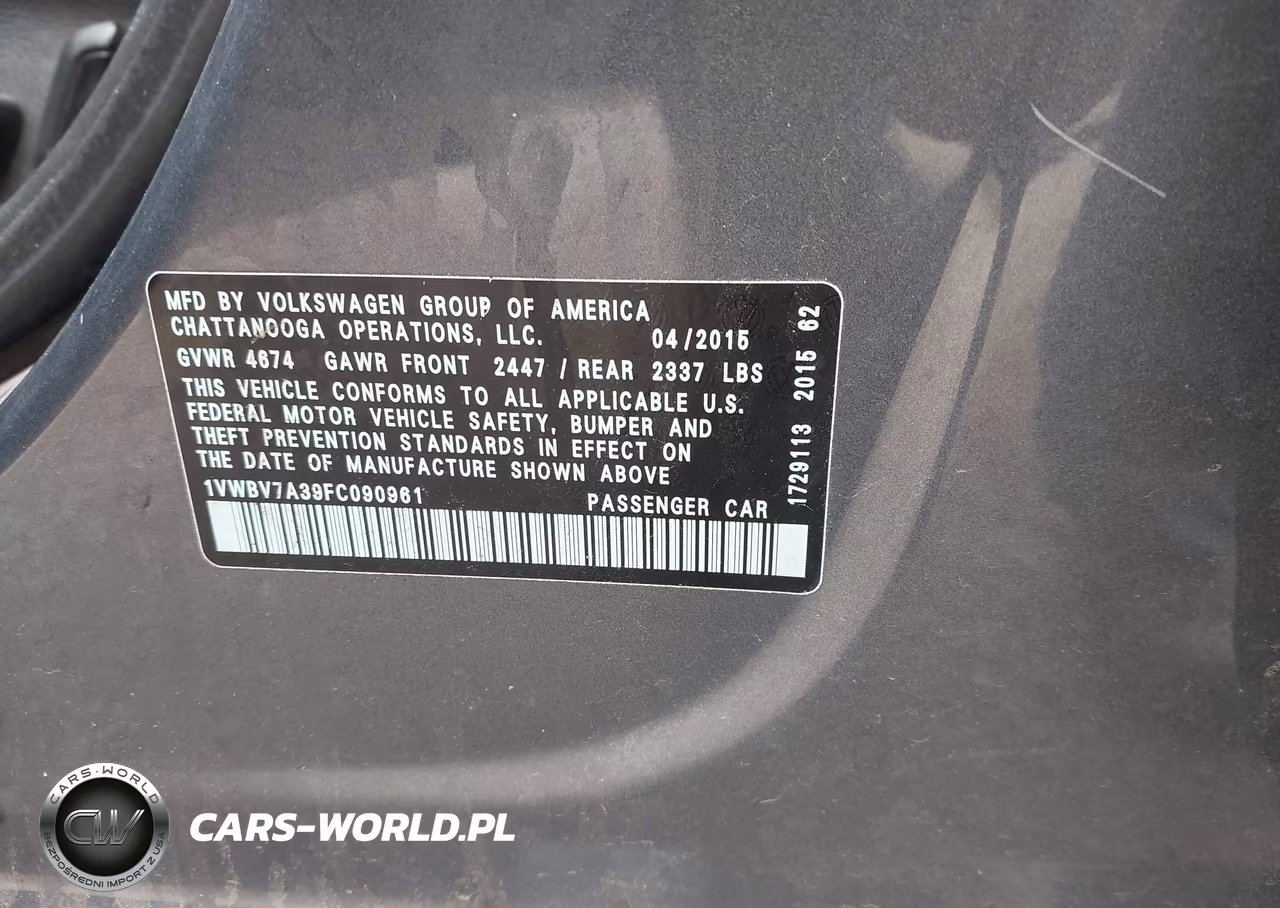 2015 Volkswagen Passat 2.0L Tdi Se VIN:1VWBV7A39FC090961 - 9