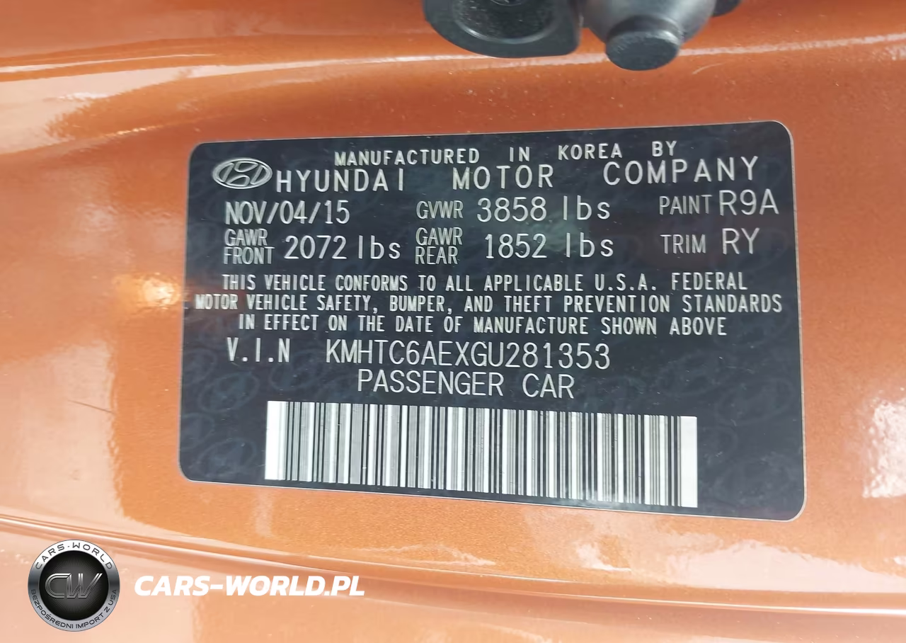 2016 Hyundai Veloster Turbo VIN:KMHTC6AEXGU281353 - 9
