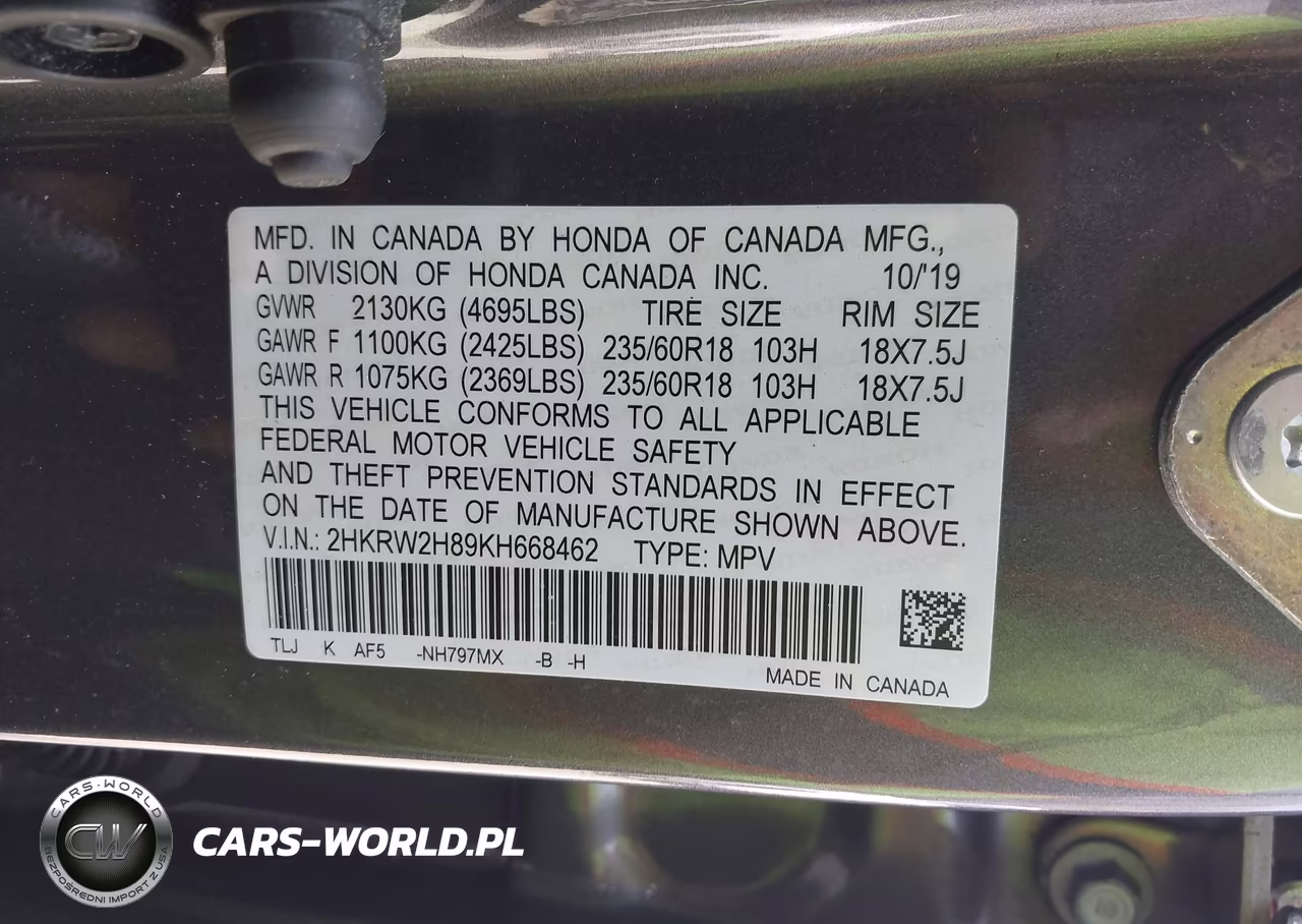 2019 Honda Cr-V Ex-L VIN:2HKRW2H89KH668462 - 9