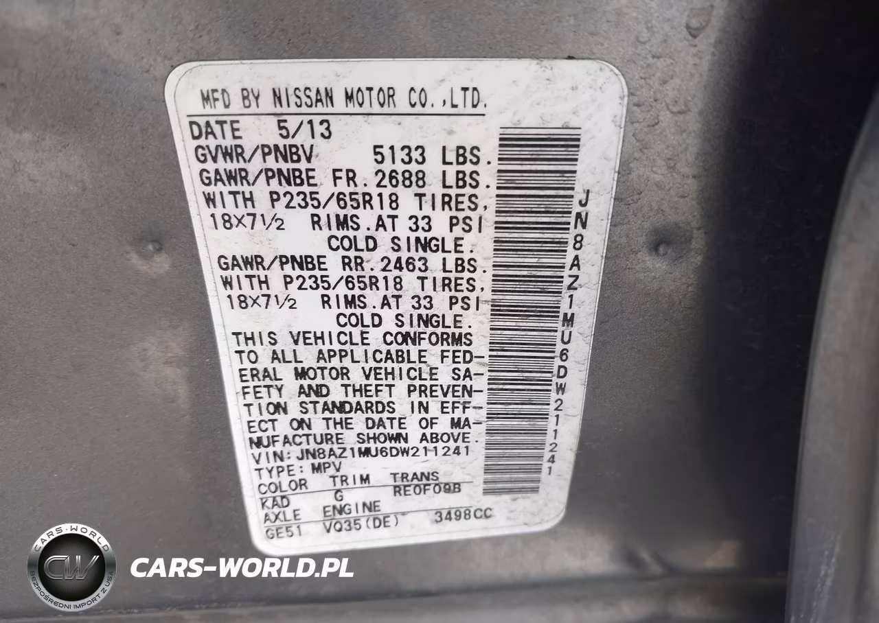 2013 Nissan Murano S VIN:JN8AZ1MU6DW211241 - 9