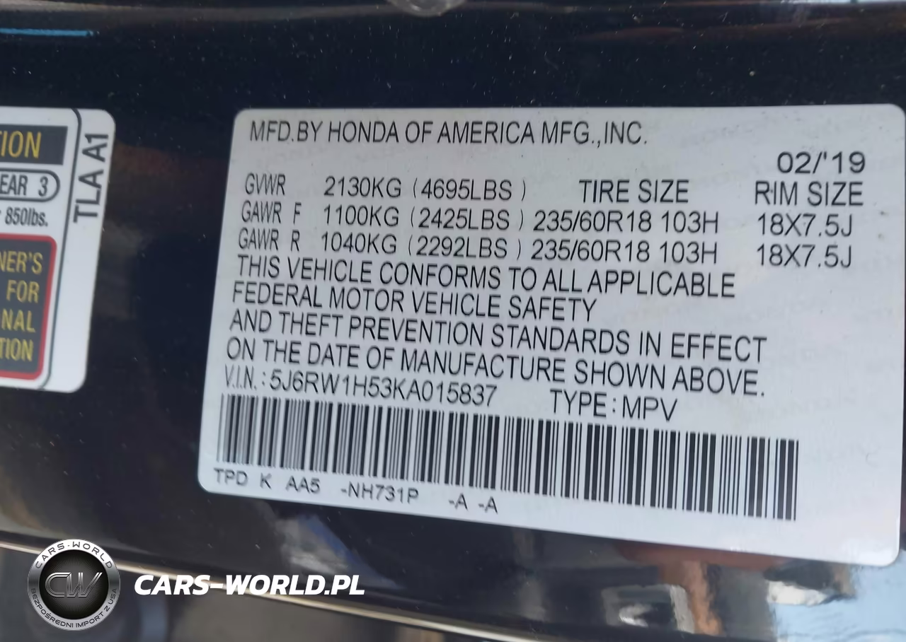2019 Honda Cr-V Ex VIN:5J6RW1H53KA015837 - 9