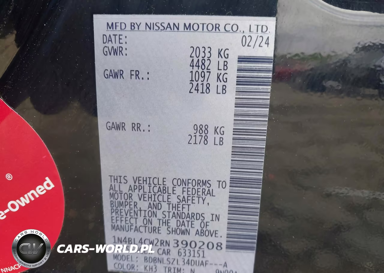 2024 Nissan Altima Sr Intelligent Awd VIN:1N4BL4CW2RN390208 - 9