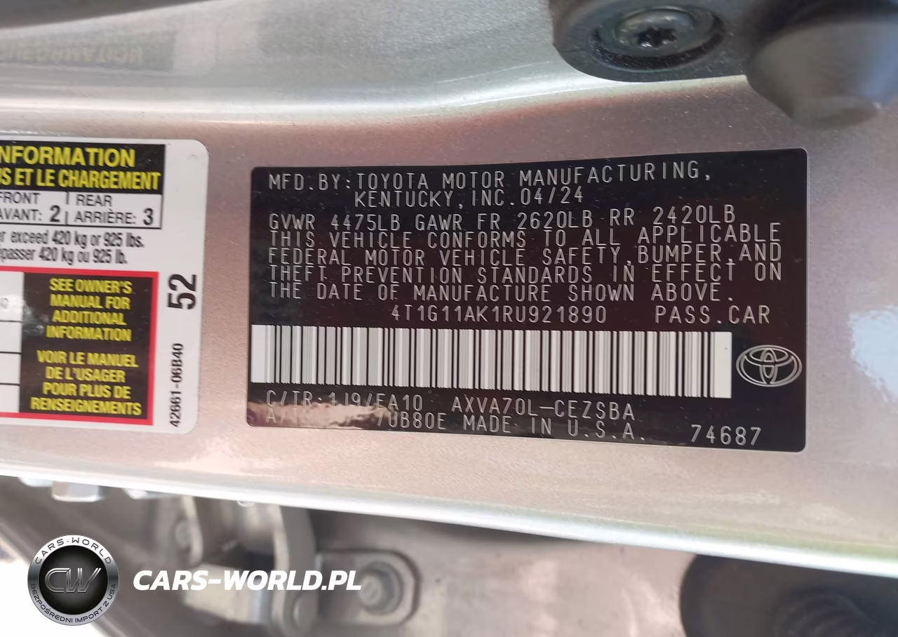 2024 Toyota Camry Se VIN:4T1G11AK1RU921890 - 9