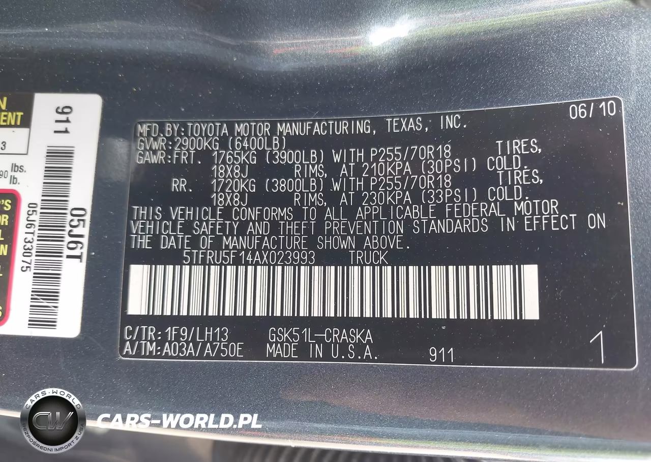 2010 Toyota Tundra Grade V6 VIN:5TFRU5F14AX023993 - 9